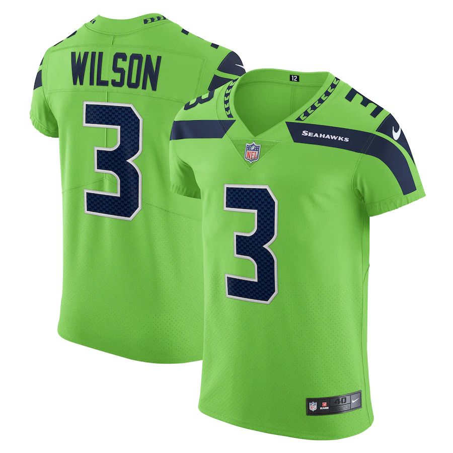 Men Seattle Seahawks #3 Russell Wilson Nike Neon Green Alternate Vapor Elite Player NFL Jersey